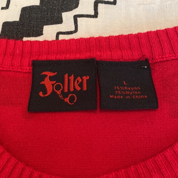 Folter Red & Black Scottie Dogs Print Crew Neck Cardigan Sweater Size Large - Picture 4 of 8